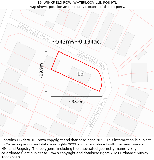 16, WINKFIELD ROW, WATERLOOVILLE, PO8 9TL: Plot and title map