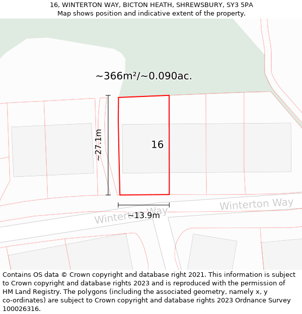 16, WINTERTON WAY, BICTON HEATH, SHREWSBURY, SY3 5PA: Plot and title map