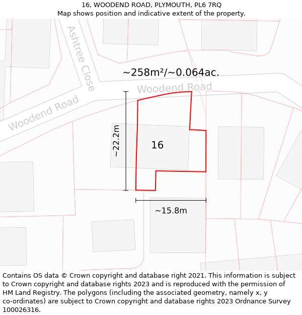 16, WOODEND ROAD, PLYMOUTH, PL6 7RQ: Plot and title map