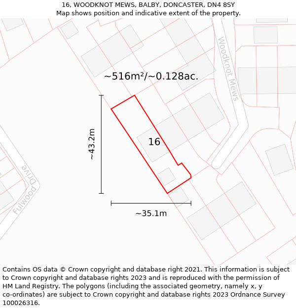 16, WOODKNOT MEWS, BALBY, DONCASTER, DN4 8SY: Plot and title map