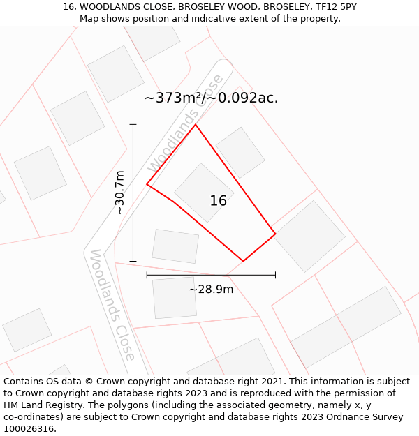 16, WOODLANDS CLOSE, BROSELEY WOOD, BROSELEY, TF12 5PY: Plot and title map