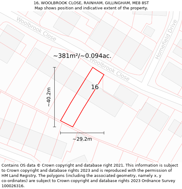 16, WOOLBROOK CLOSE, RAINHAM, GILLINGHAM, ME8 8ST: Plot and title map