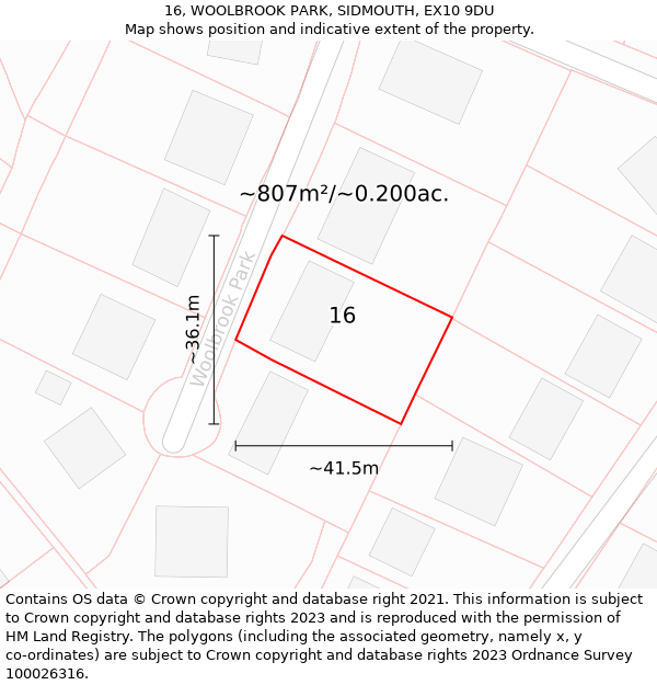 16, WOOLBROOK PARK, SIDMOUTH, EX10 9DU: Plot and title map