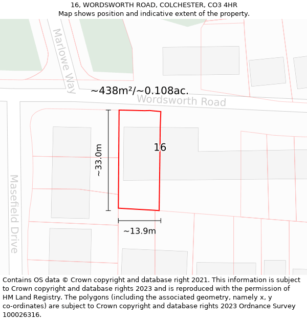 16, WORDSWORTH ROAD, COLCHESTER, CO3 4HR: Plot and title map
