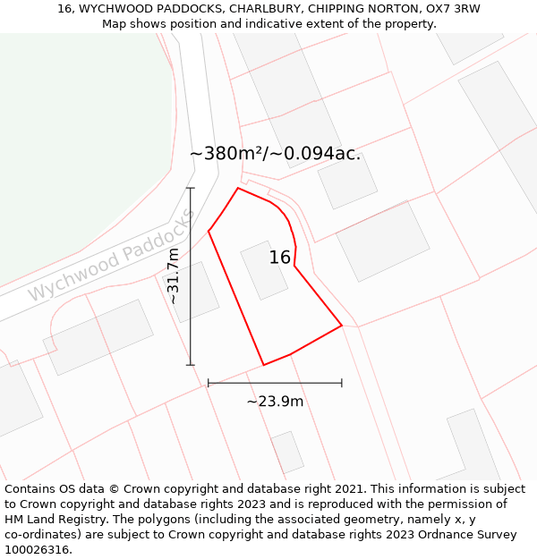 16, WYCHWOOD PADDOCKS, CHARLBURY, CHIPPING NORTON, OX7 3RW: Plot and title map