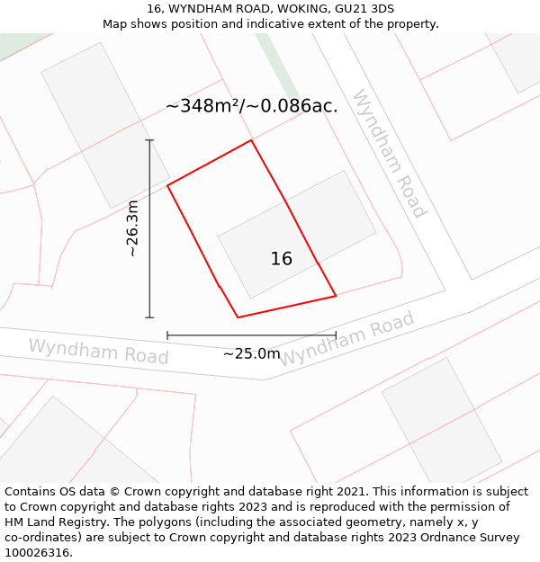 16, WYNDHAM ROAD, WOKING, GU21 3DS: Plot and title map