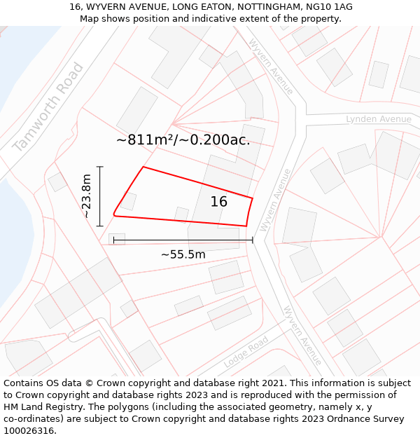 16, WYVERN AVENUE, LONG EATON, NOTTINGHAM, NG10 1AG: Plot and title map