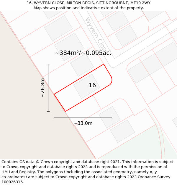 16, WYVERN CLOSE, MILTON REGIS, SITTINGBOURNE, ME10 2WY: Plot and title map