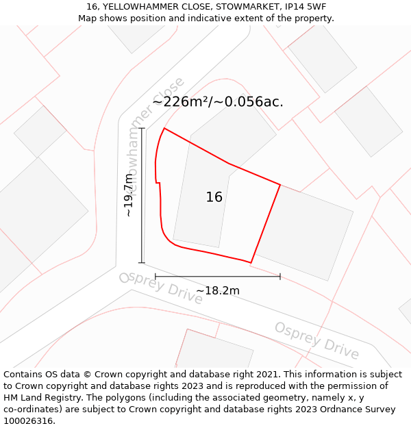 16, YELLOWHAMMER CLOSE, STOWMARKET, IP14 5WF: Plot and title map