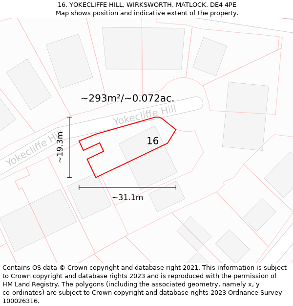 16, YOKECLIFFE HILL, WIRKSWORTH, MATLOCK, DE4 4PE: Plot and title map