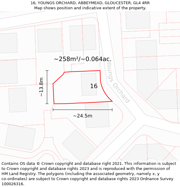 16, YOUNGS ORCHARD, ABBEYMEAD, GLOUCESTER, GL4 4RR: Plot and title map