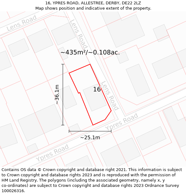 16, YPRES ROAD, ALLESTREE, DERBY, DE22 2LZ: Plot and title map