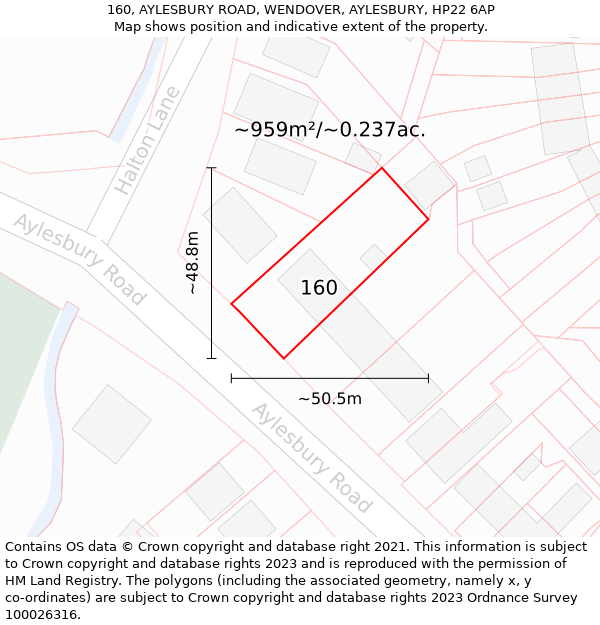 160, AYLESBURY ROAD, WENDOVER, AYLESBURY, HP22 6AP: Plot and title map