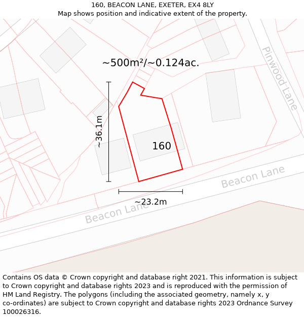 160, BEACON LANE, EXETER, EX4 8LY: Plot and title map