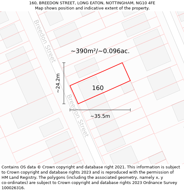 160, BREEDON STREET, LONG EATON, NOTTINGHAM, NG10 4FE: Plot and title map