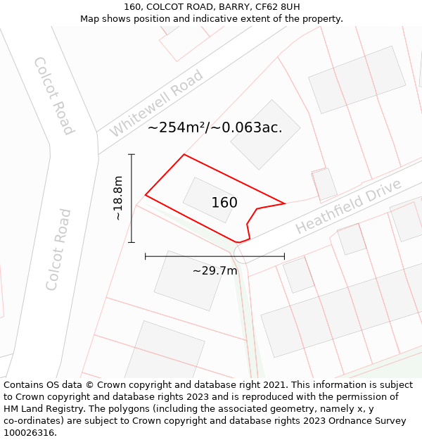 160, COLCOT ROAD, BARRY, CF62 8UH: Plot and title map