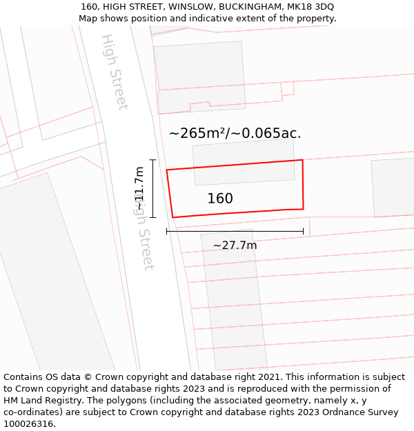 160, HIGH STREET, WINSLOW, BUCKINGHAM, MK18 3DQ: Plot and title map