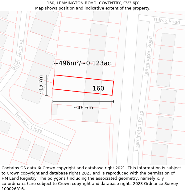 160, LEAMINGTON ROAD, COVENTRY, CV3 6JY: Plot and title map