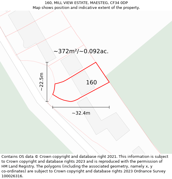 160, MILL VIEW ESTATE, MAESTEG, CF34 0DP: Plot and title map