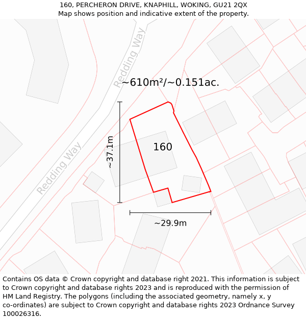 160, PERCHERON DRIVE, KNAPHILL, WOKING, GU21 2QX: Plot and title map