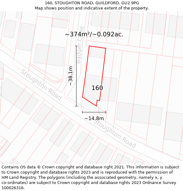 160, STOUGHTON ROAD, GUILDFORD, GU2 9PG: Plot and title map