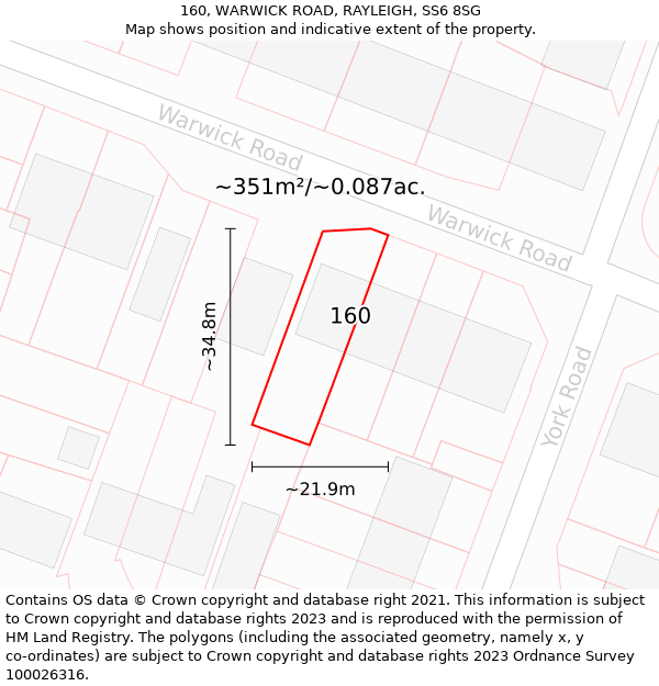 160, WARWICK ROAD, RAYLEIGH, SS6 8SG: Plot and title map