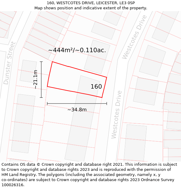 160, WESTCOTES DRIVE, LEICESTER, LE3 0SP: Plot and title map