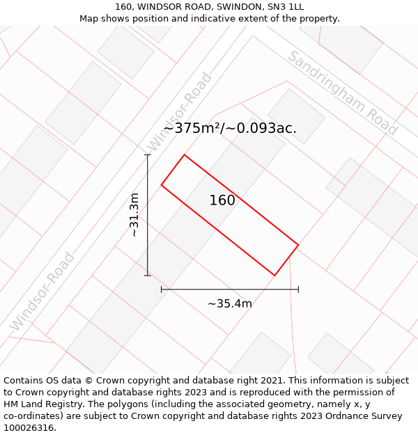 160, WINDSOR ROAD, SWINDON, SN3 1LL: Plot and title map