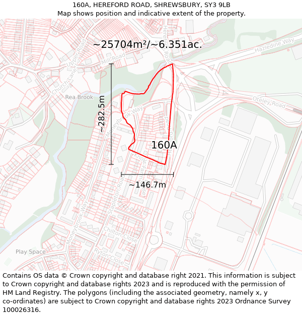 160A, HEREFORD ROAD, SHREWSBURY, SY3 9LB: Plot and title map