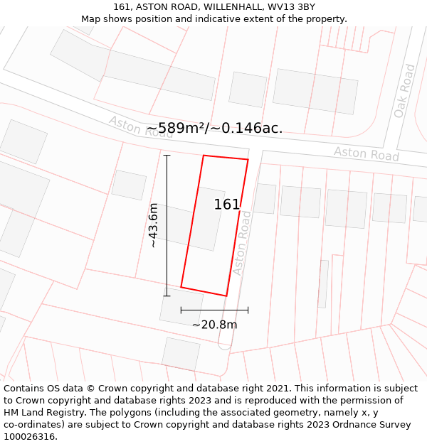 161, ASTON ROAD, WILLENHALL, WV13 3BY: Plot and title map