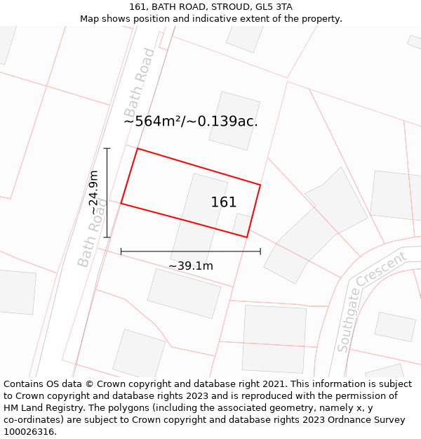 161, BATH ROAD, STROUD, GL5 3TA: Plot and title map