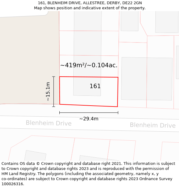 161, BLENHEIM DRIVE, ALLESTREE, DERBY, DE22 2GN: Plot and title map