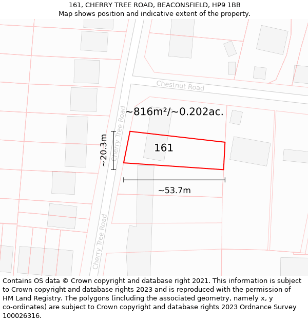 161, CHERRY TREE ROAD, BEACONSFIELD, HP9 1BB: Plot and title map