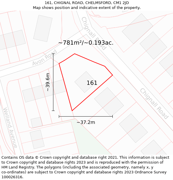 161, CHIGNAL ROAD, CHELMSFORD, CM1 2JD: Plot and title map