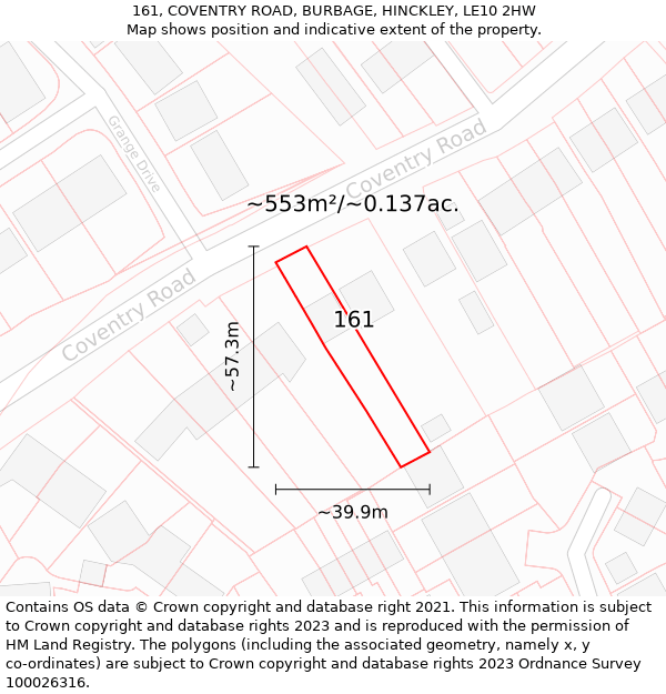 161, COVENTRY ROAD, BURBAGE, HINCKLEY, LE10 2HW: Plot and title map