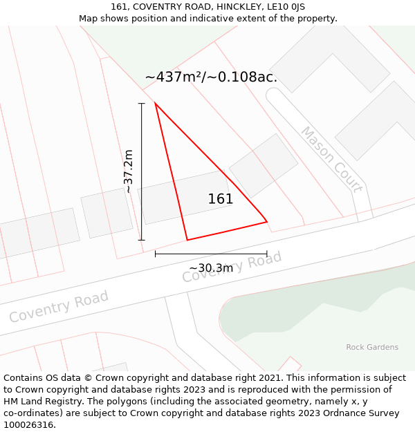 161, COVENTRY ROAD, HINCKLEY, LE10 0JS: Plot and title map