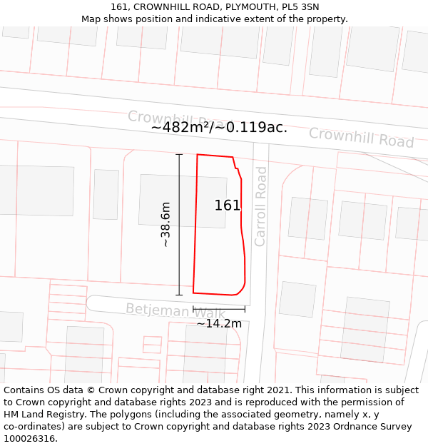 161, CROWNHILL ROAD, PLYMOUTH, PL5 3SN: Plot and title map