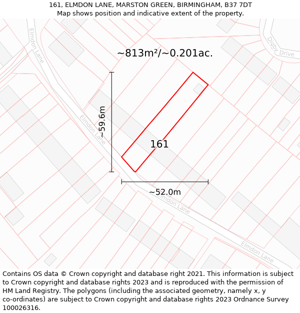 161, ELMDON LANE, MARSTON GREEN, BIRMINGHAM, B37 7DT: Plot and title map