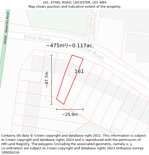 161, ETHEL ROAD, LEICESTER, LE5 4WA: Plot and title map