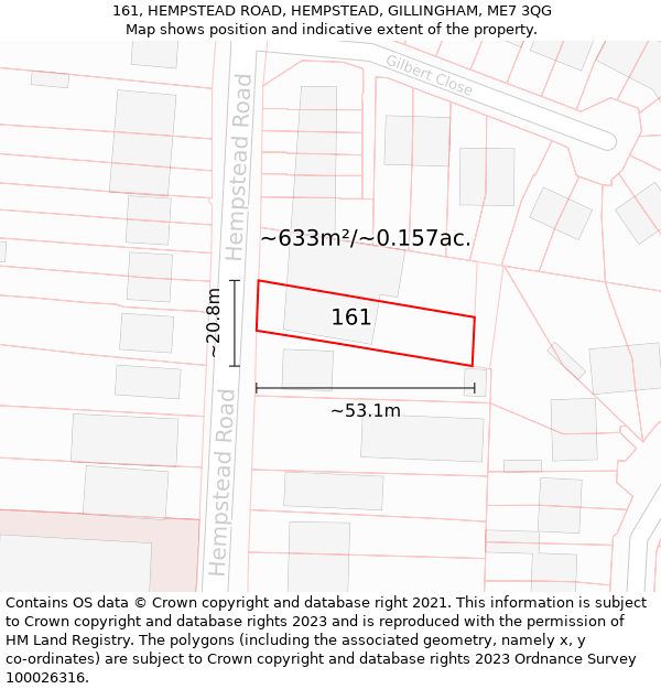 161, HEMPSTEAD ROAD, HEMPSTEAD, GILLINGHAM, ME7 3QG: Plot and title map