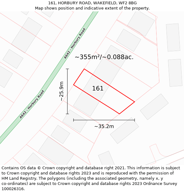 161, HORBURY ROAD, WAKEFIELD, WF2 8BG: Plot and title map