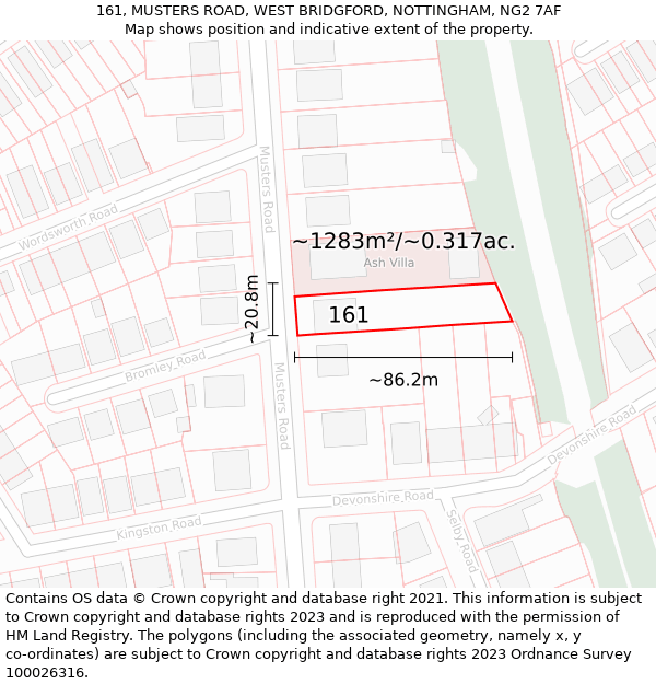 161, MUSTERS ROAD, WEST BRIDGFORD, NOTTINGHAM, NG2 7AF: Plot and title map