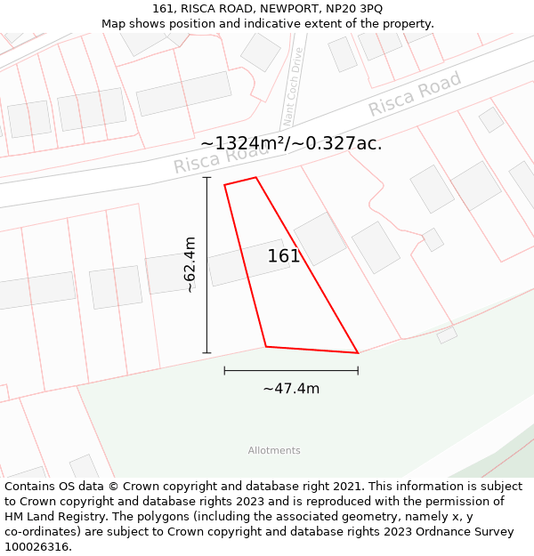 161, RISCA ROAD, NEWPORT, NP20 3PQ: Plot and title map