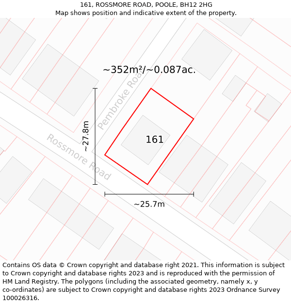 161, ROSSMORE ROAD, POOLE, BH12 2HG: Plot and title map