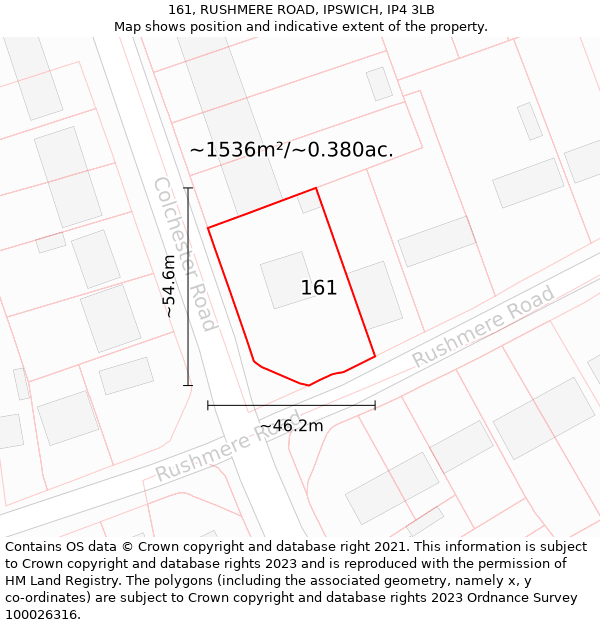 161, RUSHMERE ROAD, IPSWICH, IP4 3LB: Plot and title map