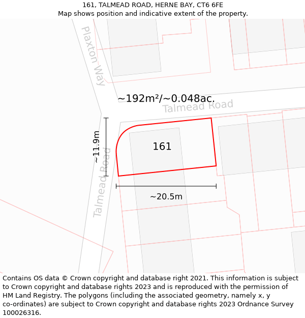 161, TALMEAD ROAD, HERNE BAY, CT6 6FE: Plot and title map