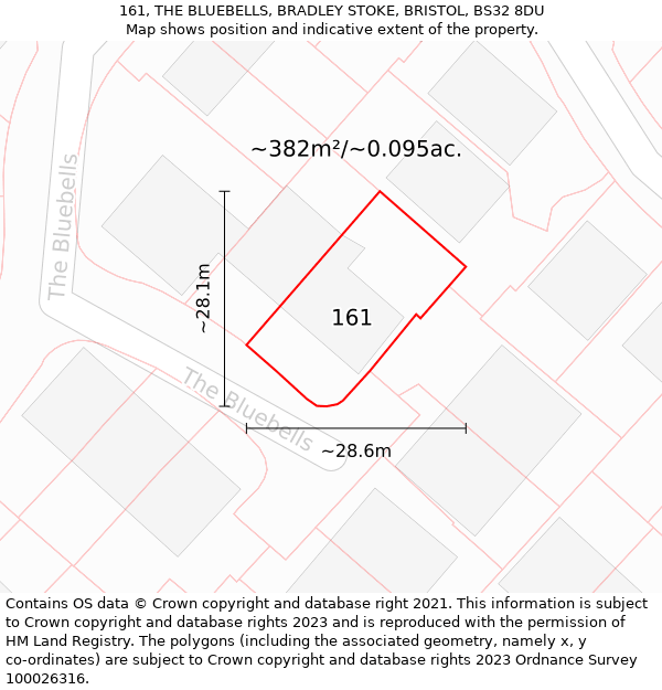 161, THE BLUEBELLS, BRADLEY STOKE, BRISTOL, BS32 8DU: Plot and title map