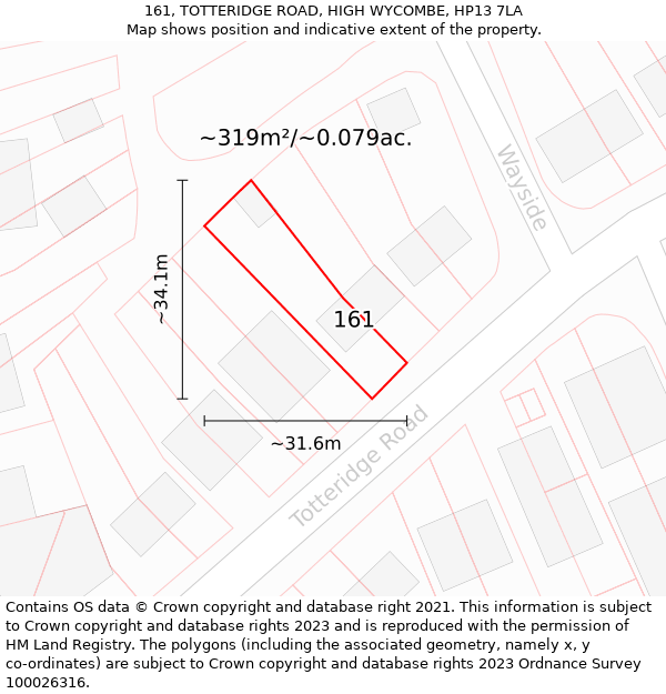 161, TOTTERIDGE ROAD, HIGH WYCOMBE, HP13 7LA: Plot and title map