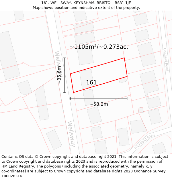 161, WELLSWAY, KEYNSHAM, BRISTOL, BS31 1JE: Plot and title map