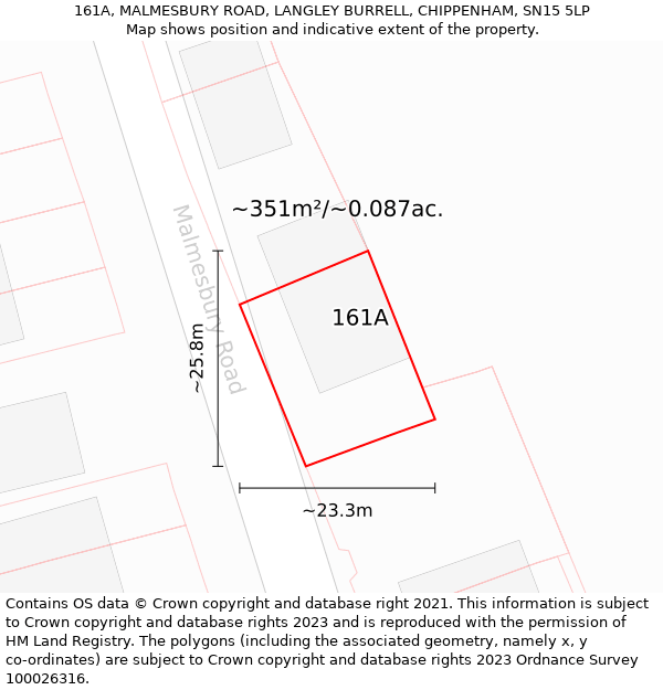 161A, MALMESBURY ROAD, LANGLEY BURRELL, CHIPPENHAM, SN15 5LP: Plot and title map